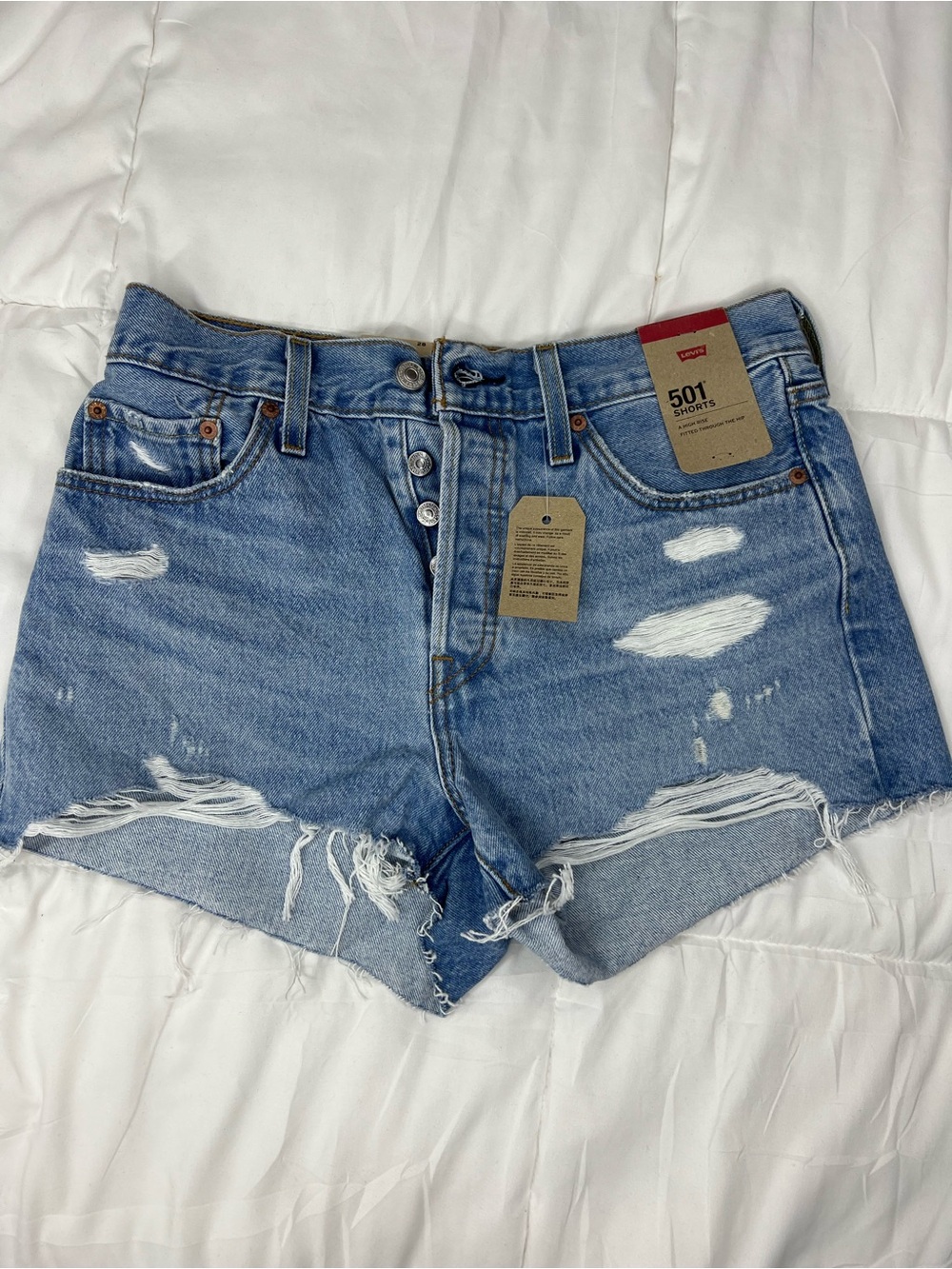 Levi's Distressed Light Blue 501 Cutoff Jean Shorts